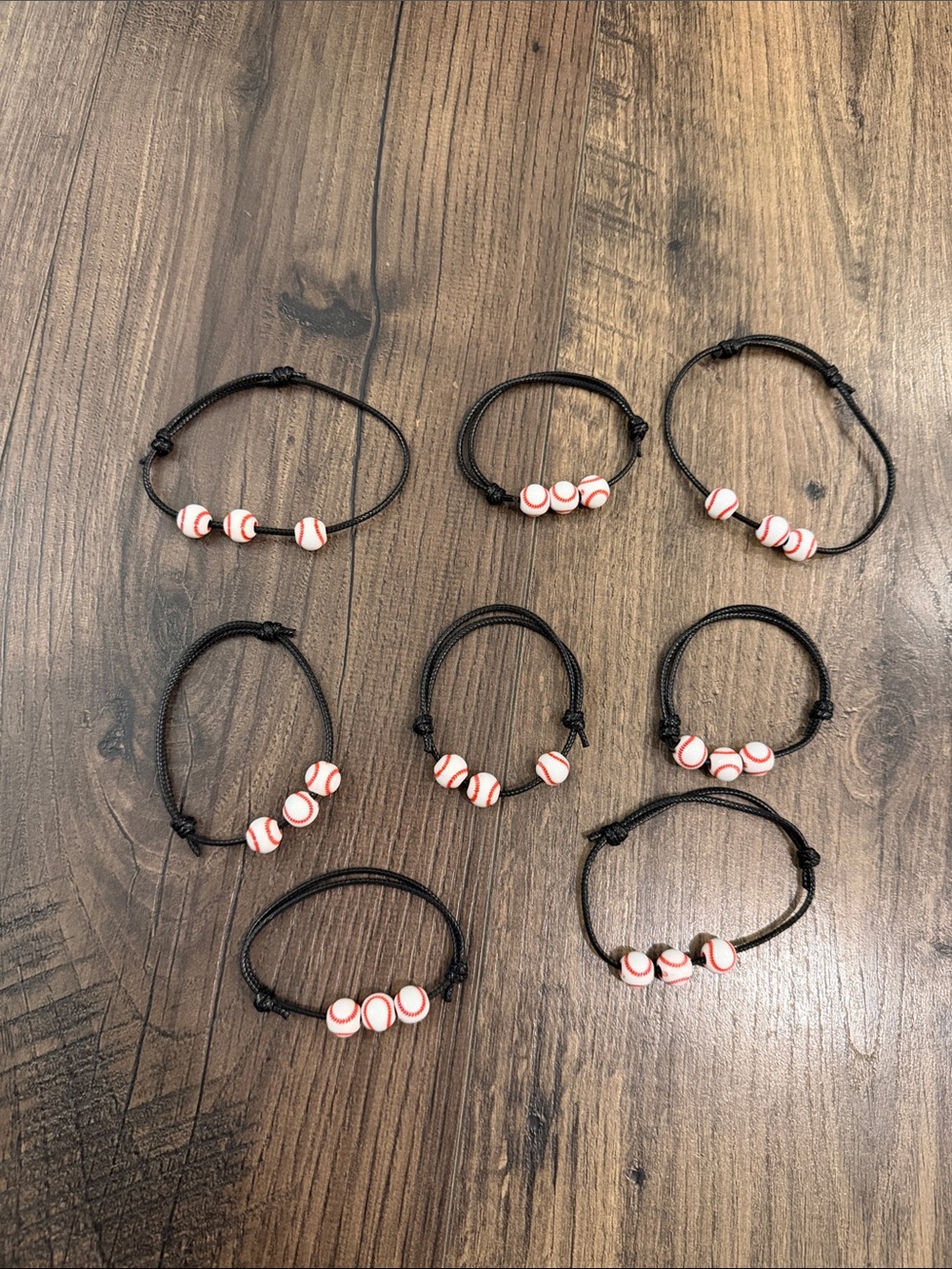 Adjustable Black Cord Baseball Bracelets Set of 8
